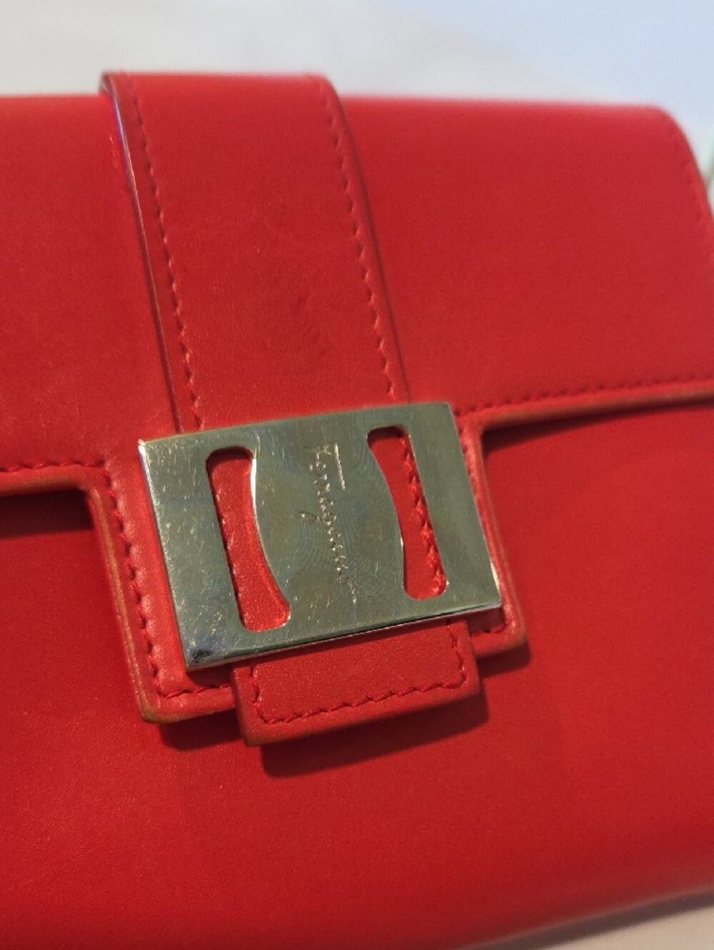 Salvatore Ferragamo Red Leather Compact Bifold Wallet with Silver Buckle - Picture 14 of 14